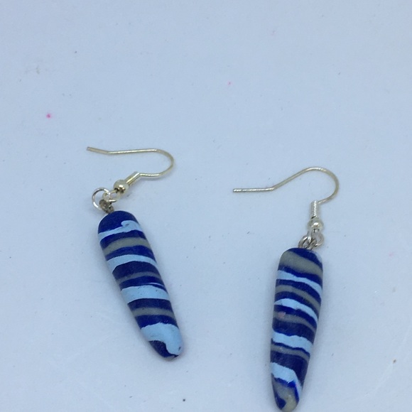 Unique Handmade Polymer Clay Blue Cone Earrings - Picture 8 of 8
